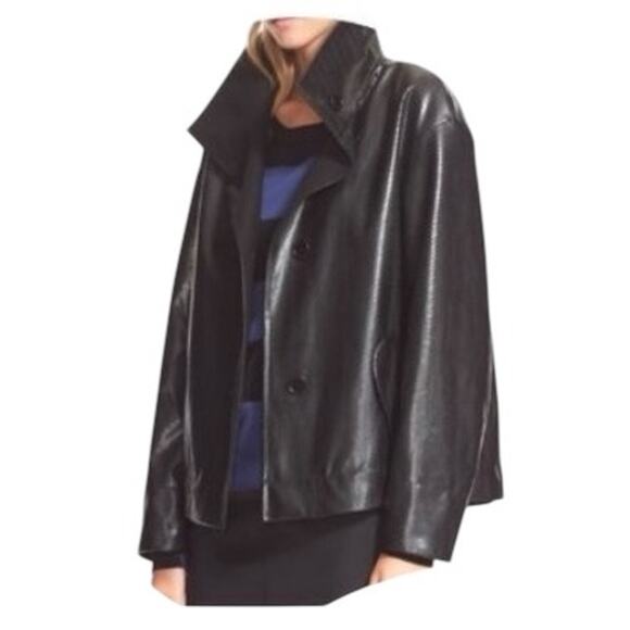 Akris Punto Faux Leather Snakeskin High Collar Jacket Quiet Luxury Moto Goth - Picture 1 of 16